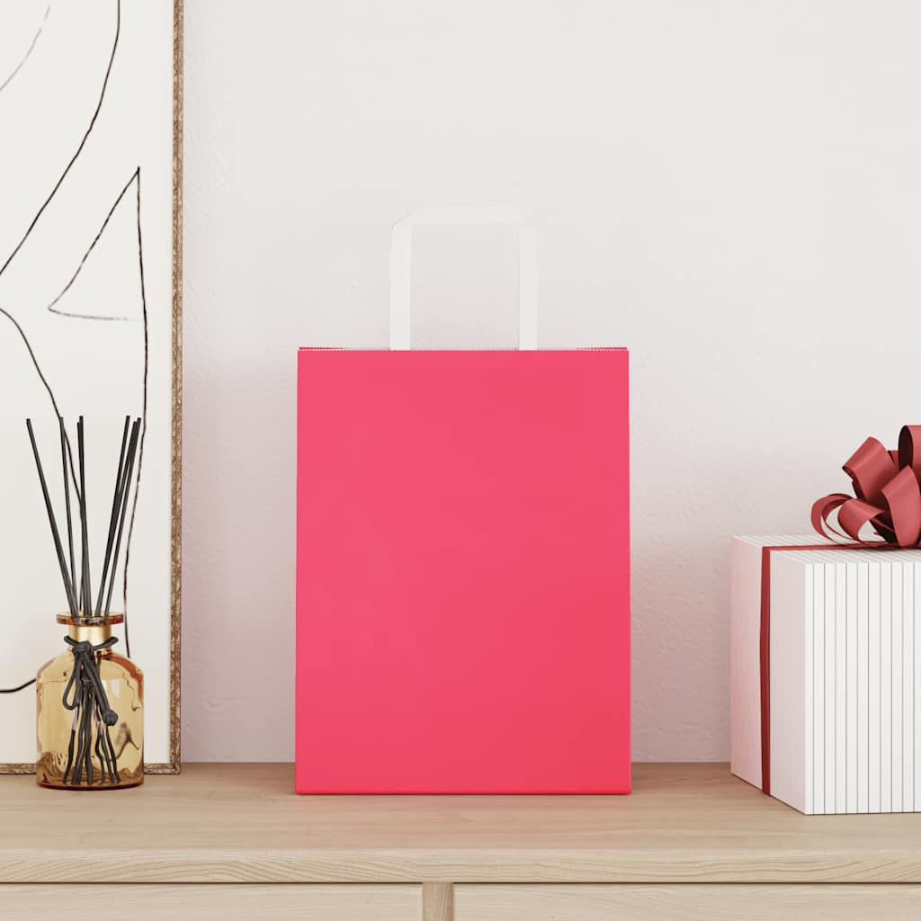 Sacchetti di Carta Kraft 250 pz con Manici Rosa 21x11x28 cm