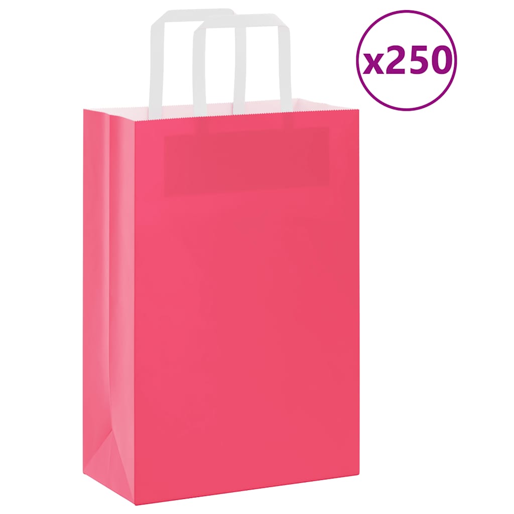 Sacchetti di Carta Kraft 250 pz con Manici Rosa 21x11x31 cm