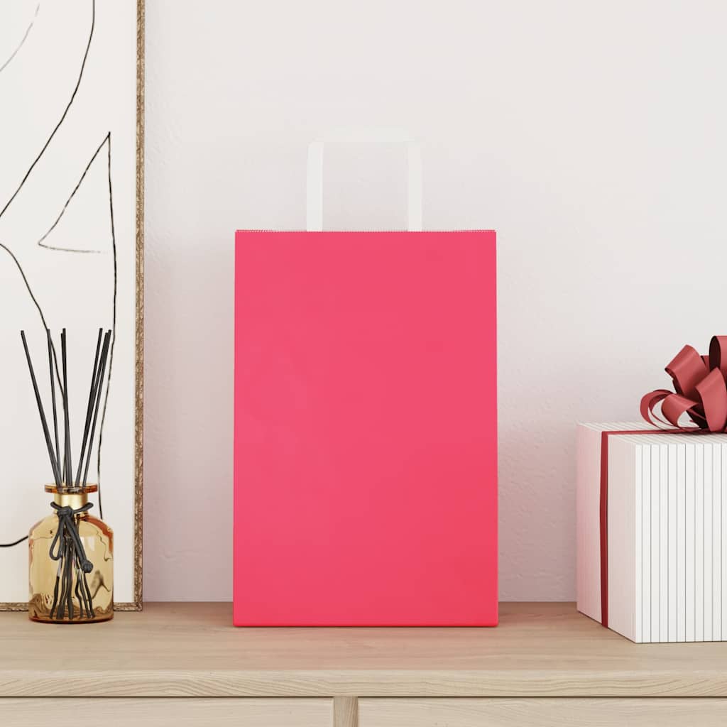 Sacchetti di Carta Kraft 250 pz con Manici Rosa 21x11x31 cm