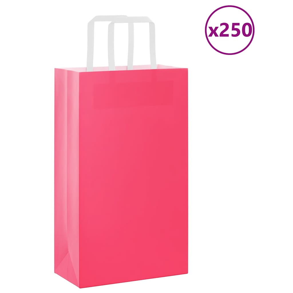 Sacchetti di Carta Kraft 250 pz con Manici Rosa 21x11x36 cm