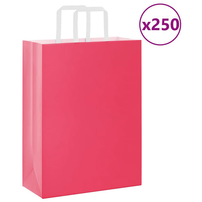 Sacchetti di Carta Kraft 250 pz con Manici Rosa 26x12x35 cm