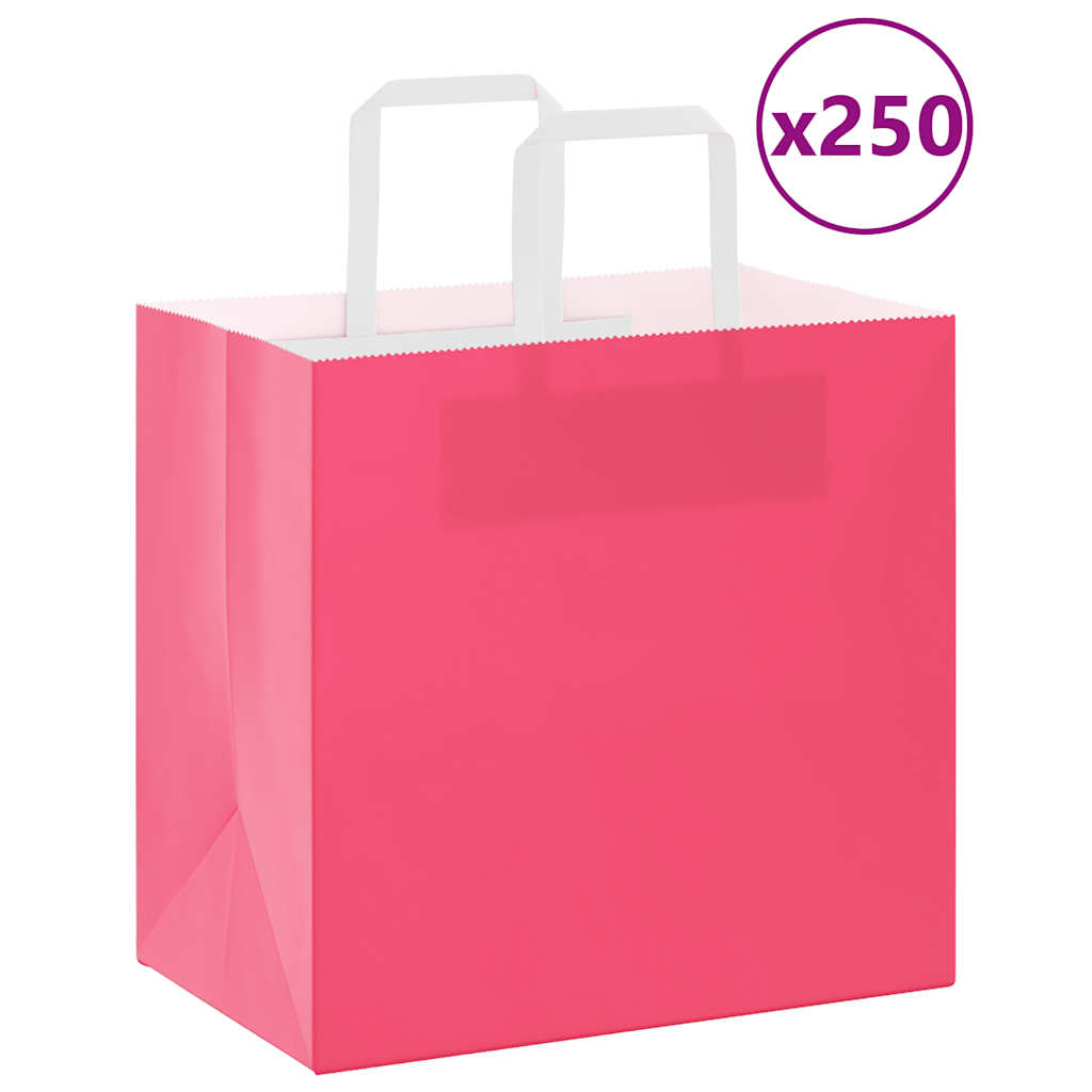 Sacchetti di Carta Kraft 250 pz con Manici Rosa 26x17x25 cm