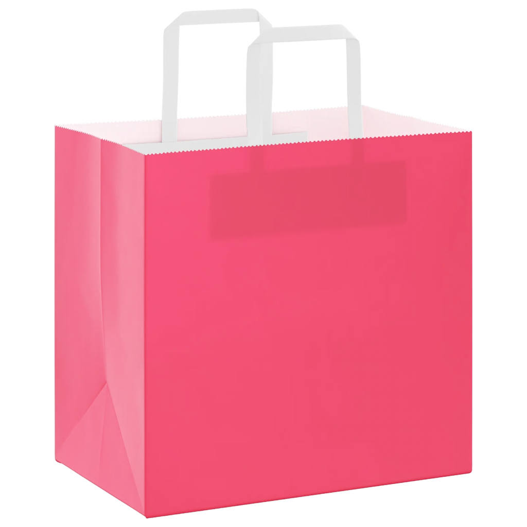 Sacchetti di Carta Kraft 250 pz con Manici Rosa 26x17x25 cm