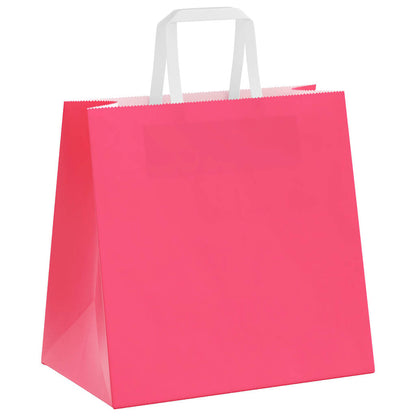 Sacchetti di Carta Kraft 250 pz con Manici Rosa 26x17x25 cm