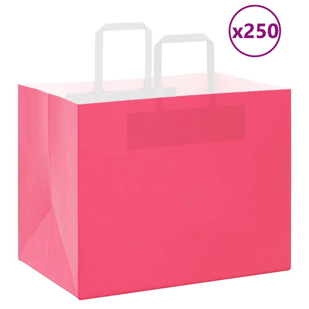 Sacchetti di Carta Kraft 250 pz con Manici Rosa 32x22x24 cm