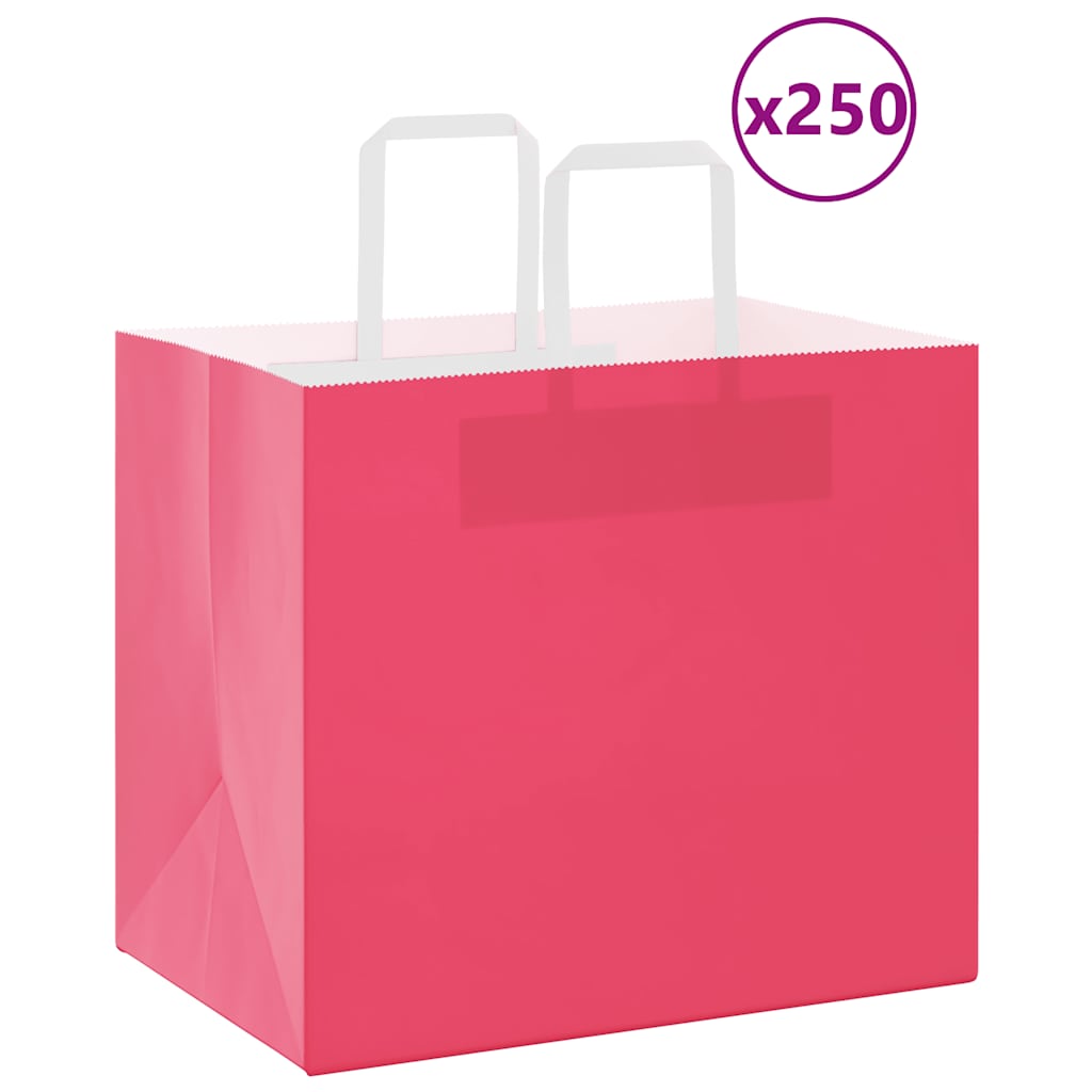 Sacchetti di Carta Kraft 250 pz con Manici Rosa 32x22x28 cm