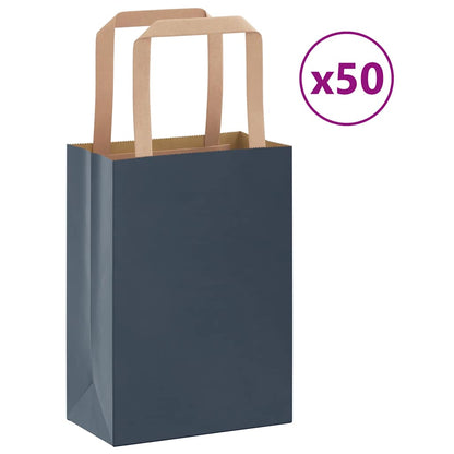 Sacchetti di Carta Kraft 50 pz con Manici Blu 15x8x21 cm