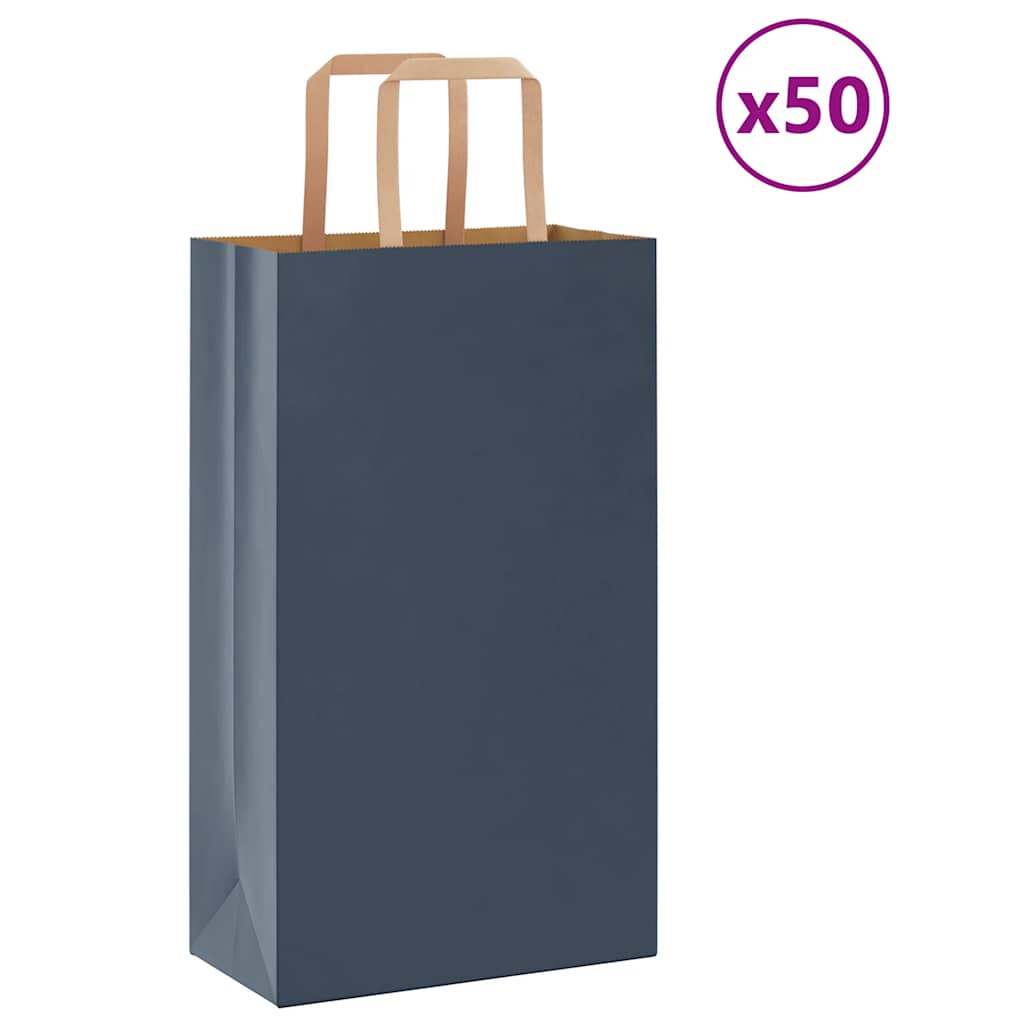 Sacchetti di Carta Kraft 50 pz con Manici Blu 21x11x36 cm