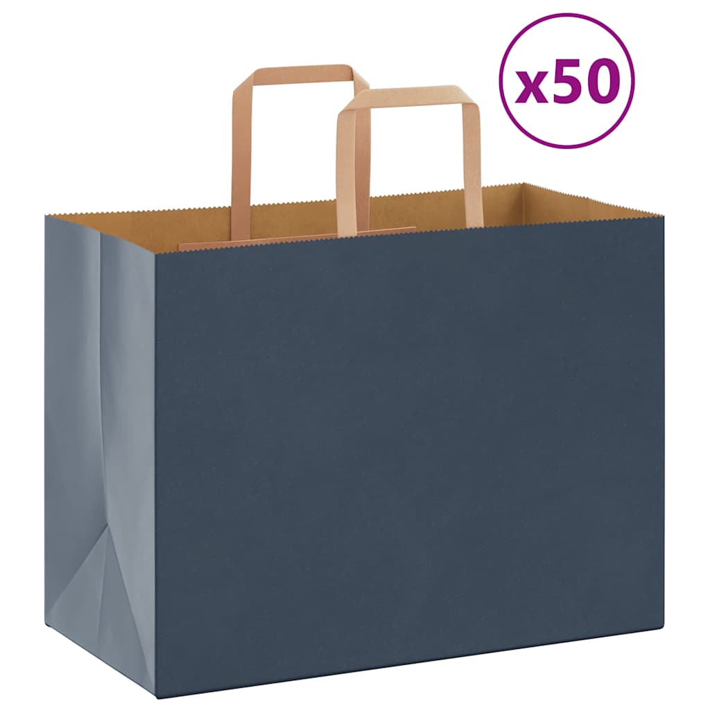 Sacchetti di Carta Kraft 50 pz con Manici Blu 32x17x25 cm