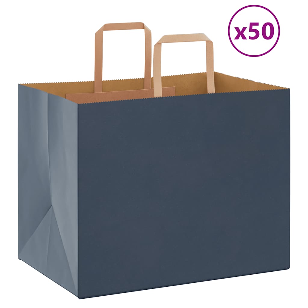 Sacchetti di Carta Kraft 50 pz con Manici Blu 32x22x24 cm