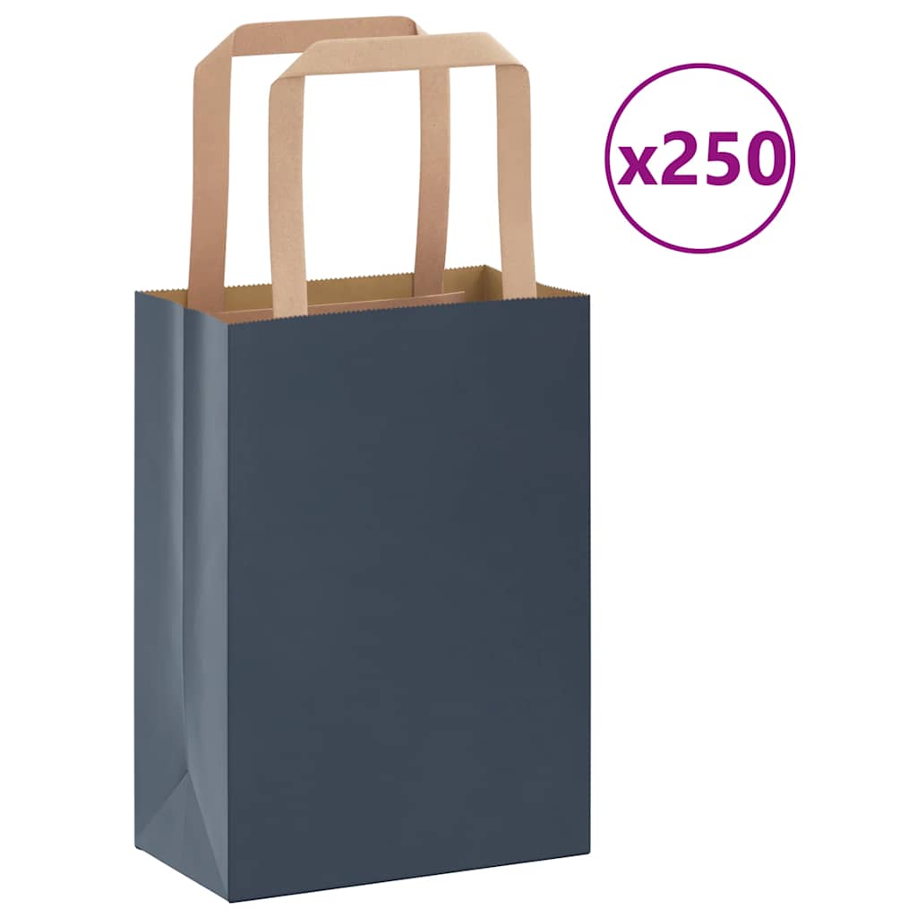 Sacchetti di Carta Kraft 250 pz con Manici Blu 15x8x21 cm