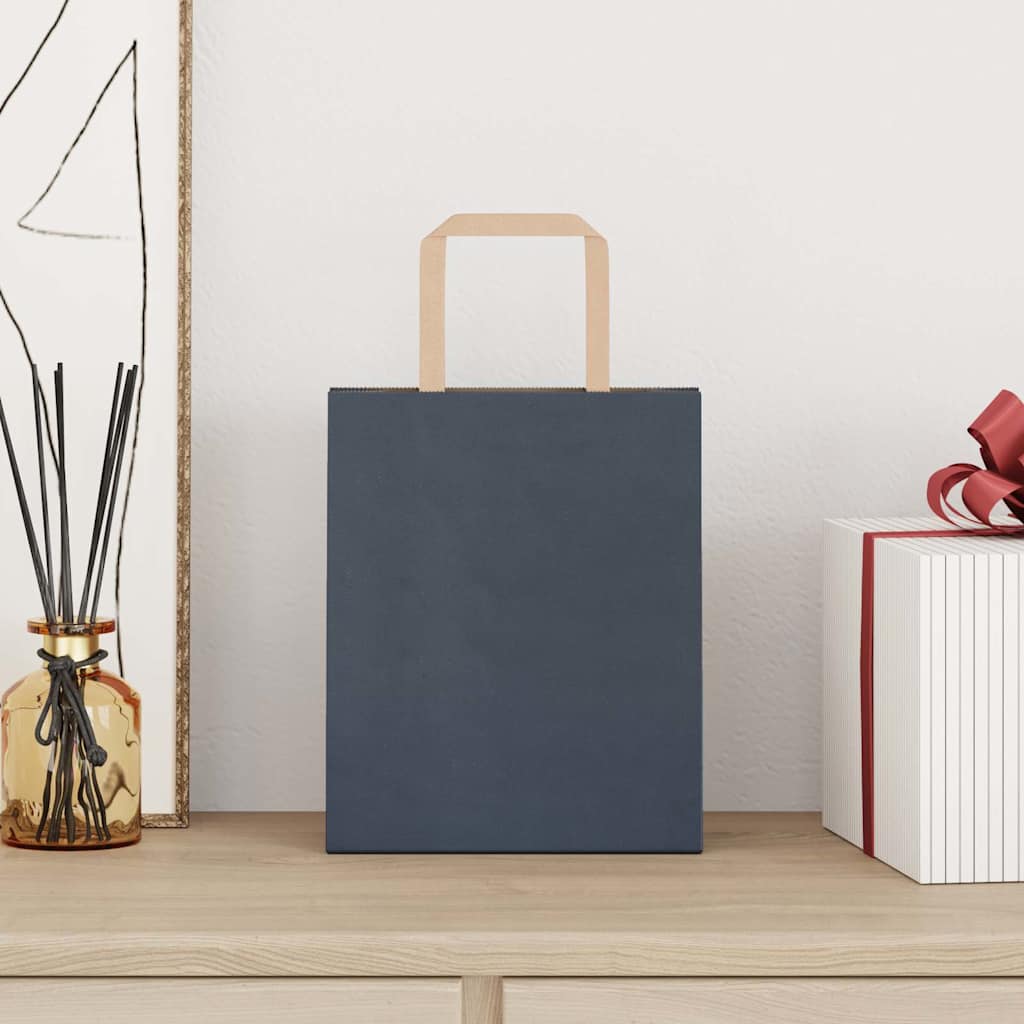 Sacchetti di Carta Kraft 250 pz con Manici Blu 18x8x22 cm
