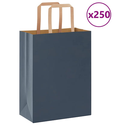 Sacchetti di Carta Kraft 250 pz con Manici Blu 21x11x28 cm