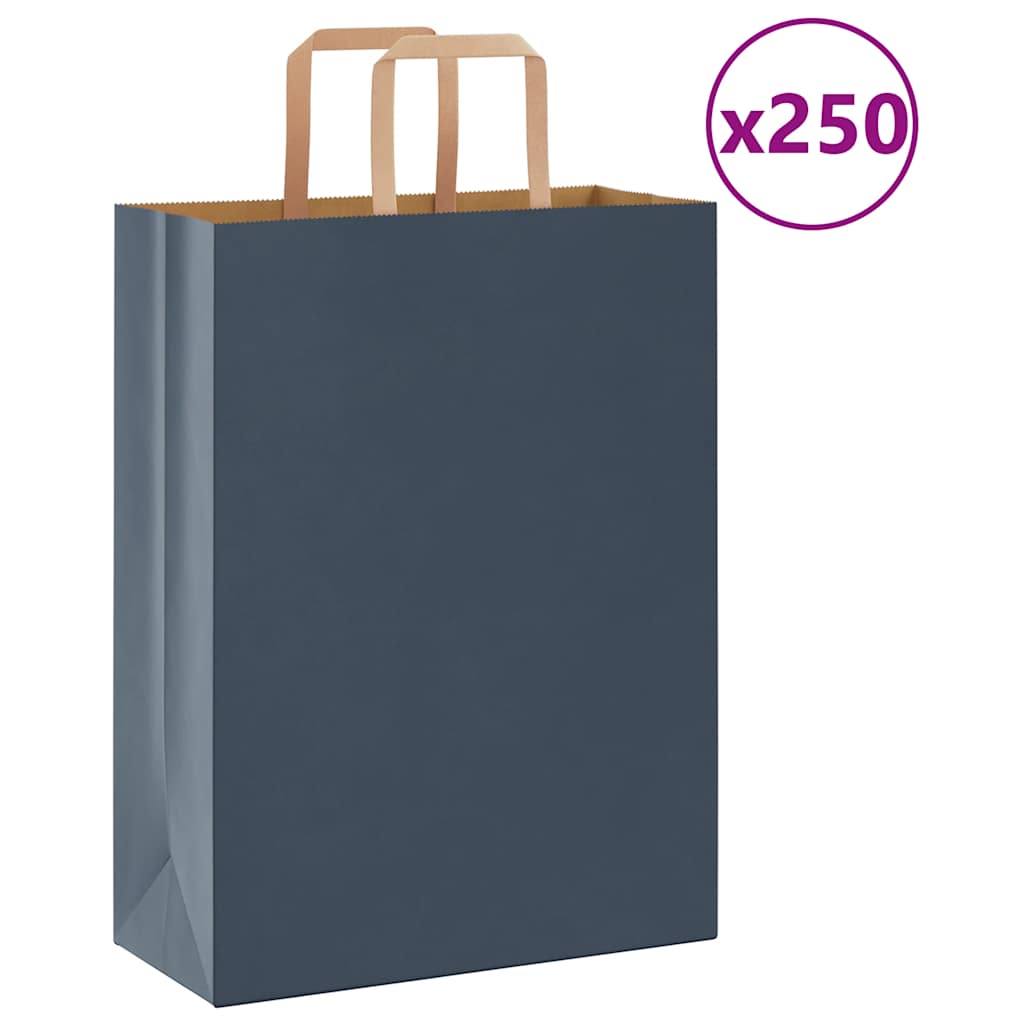 Sacchetti di Carta Kraft 250 pz con Manici Blu 26x12x35 cm