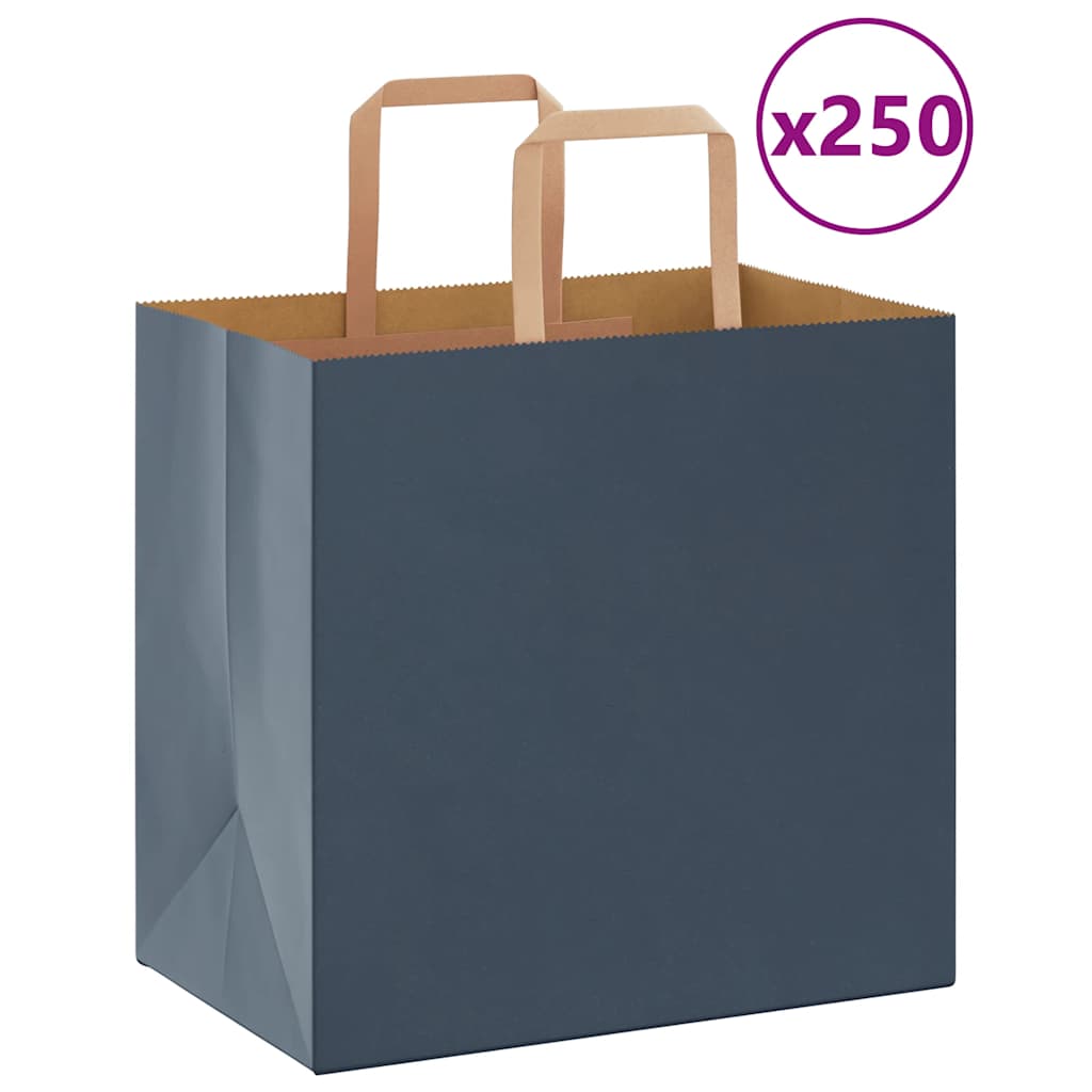 Sacchetti di Carta Kraft 250 pz con Manici Blu 26x17x25 cm