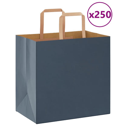 Sacchetti di Carta Kraft 250 pz con Manici Blu 26x17x25 cm