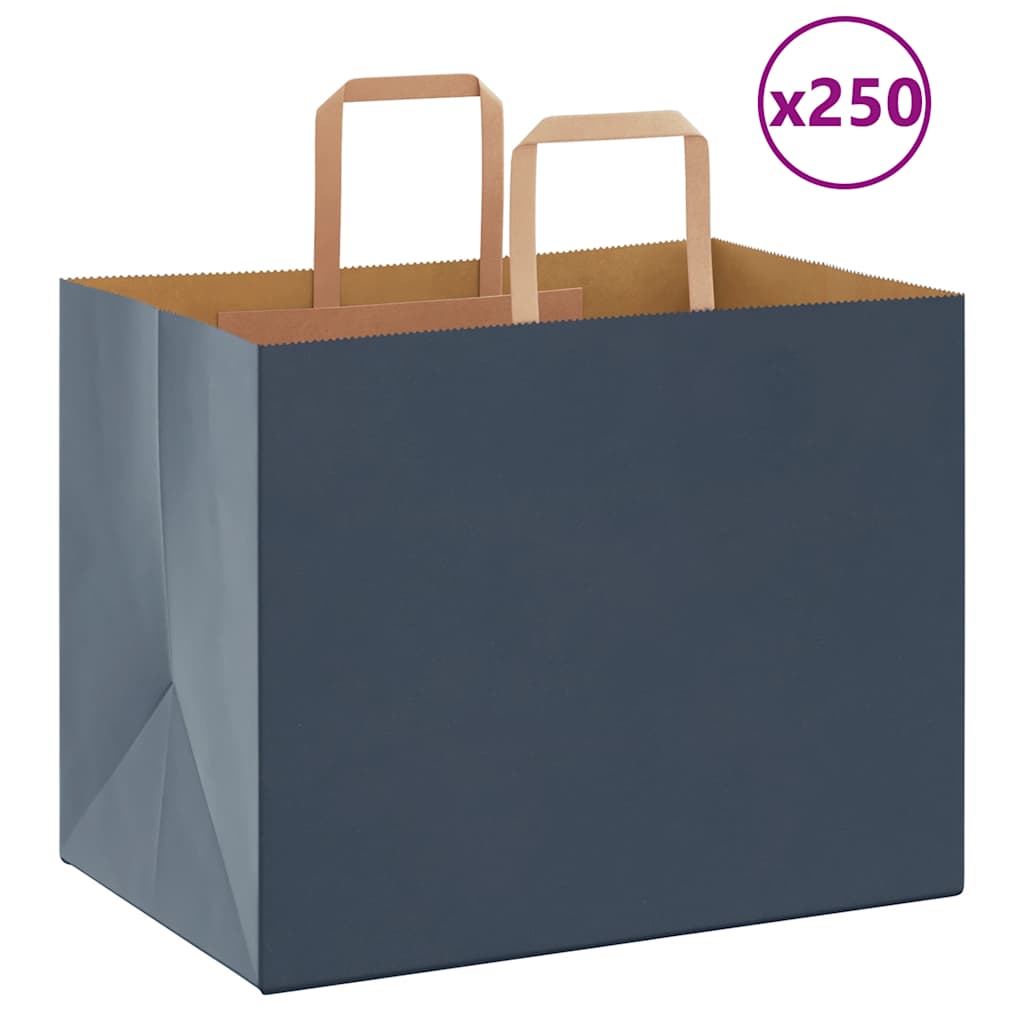 Sacchetti di Carta Kraft 250 pz con Manici Blu 32x22x24 cm