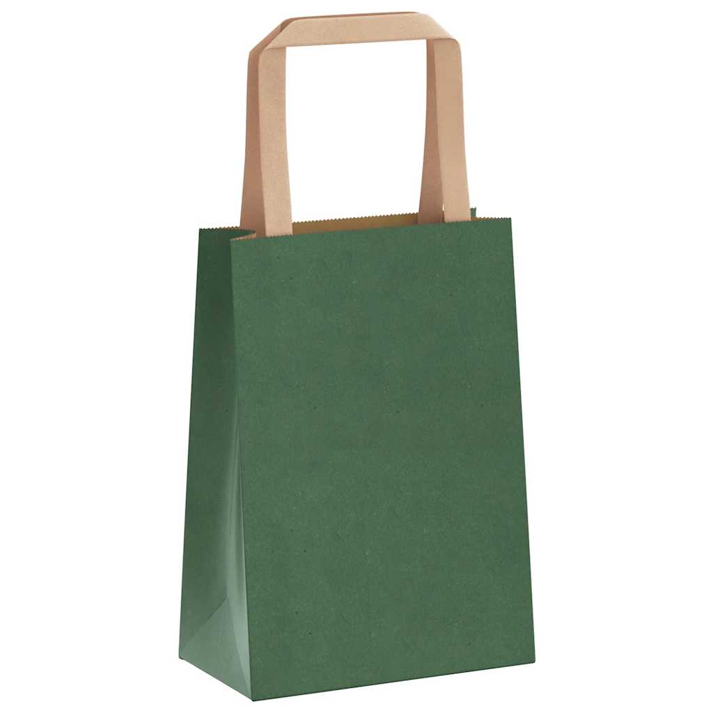 Sacchetti di Carta Kraft 50 pz con Manici Verdi 15x8x21 cm