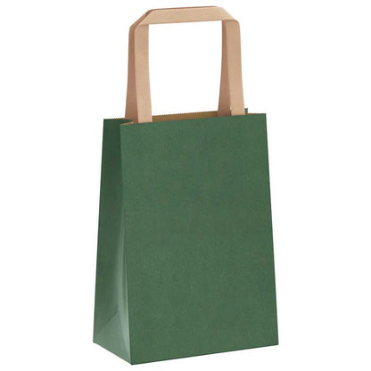 Sacchetti di Carta Kraft 50 pz con Manici Verdi 15x8x21 cm