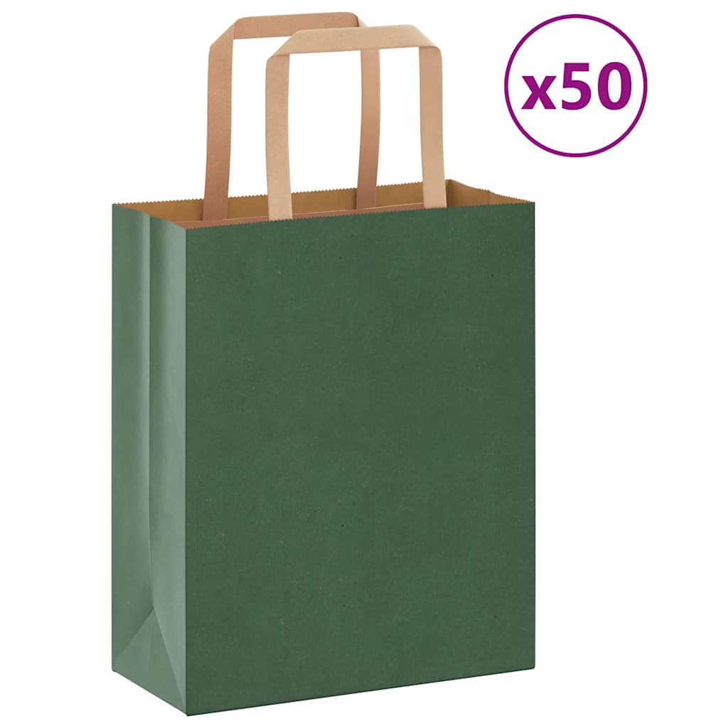 Sacchetti di Carta Kraft 50 pz con Manici Verdi 18x8x22 cm