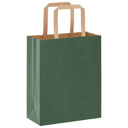 Sacchetti di Carta Kraft 50 pz con Manici Verdi 18x8x22 cm