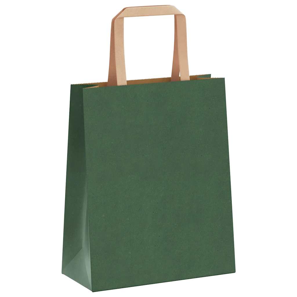 Sacchetti di Carta Kraft 50 pz con Manici Verdi 18x8x22 cm