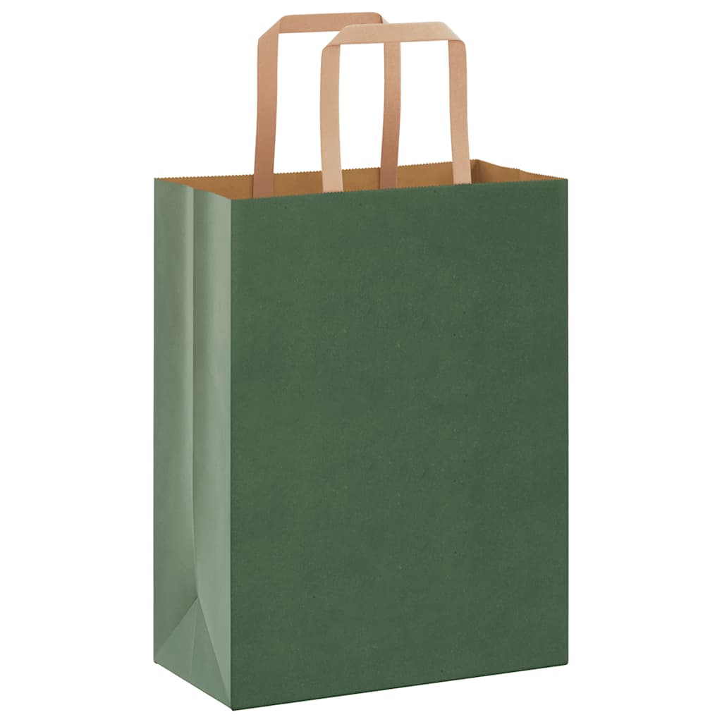 Sacchetti di Carta Kraft 50 pz con Manici Verdi 21x11x28 cm