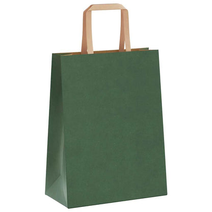 Sacchetti di Carta Kraft 50 pz con Manici Verdi 21x11x28 cm