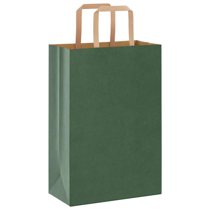 Sacchetti di Carta Kraft 50 pz con Manici Verdi 21x11x31 cm