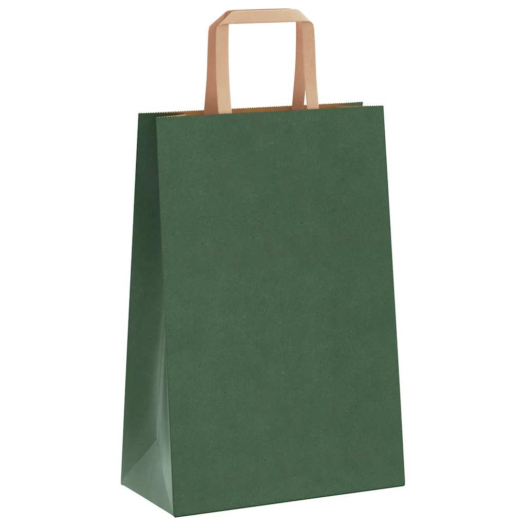 Sacchetti di Carta Kraft 50 pz con Manici Verdi 21x11x31 cm