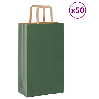 Sacchetti di Carta Kraft 50 pz con Manici Verdi 21x11x36 cm