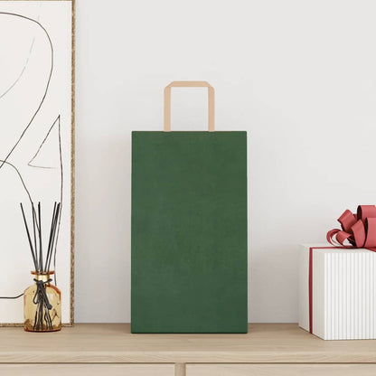 Sacchetti di Carta Kraft 50 pz con Manici Verdi 21x11x36 cm