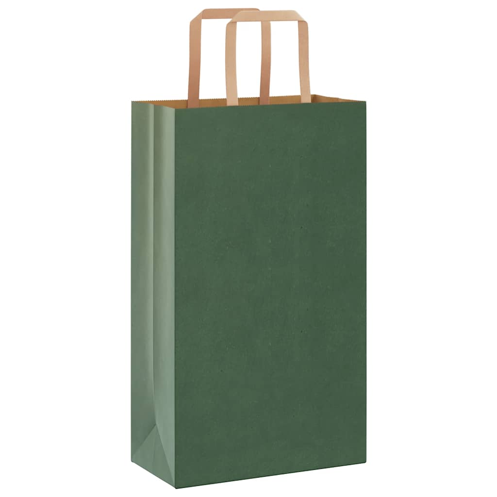 Sacchetti di Carta Kraft 50 pz con Manici Verdi 21x11x36 cm