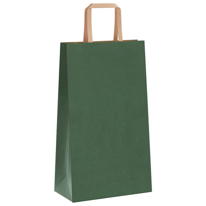 Sacchetti di Carta Kraft 50 pz con Manici Verdi 21x11x36 cm