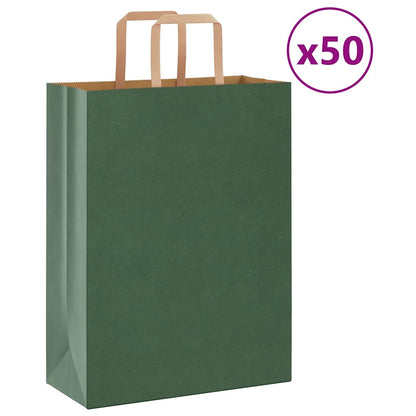 Sacchetti di Carta Kraft 50 pz con Manici Verdi 26x12x35 cm
