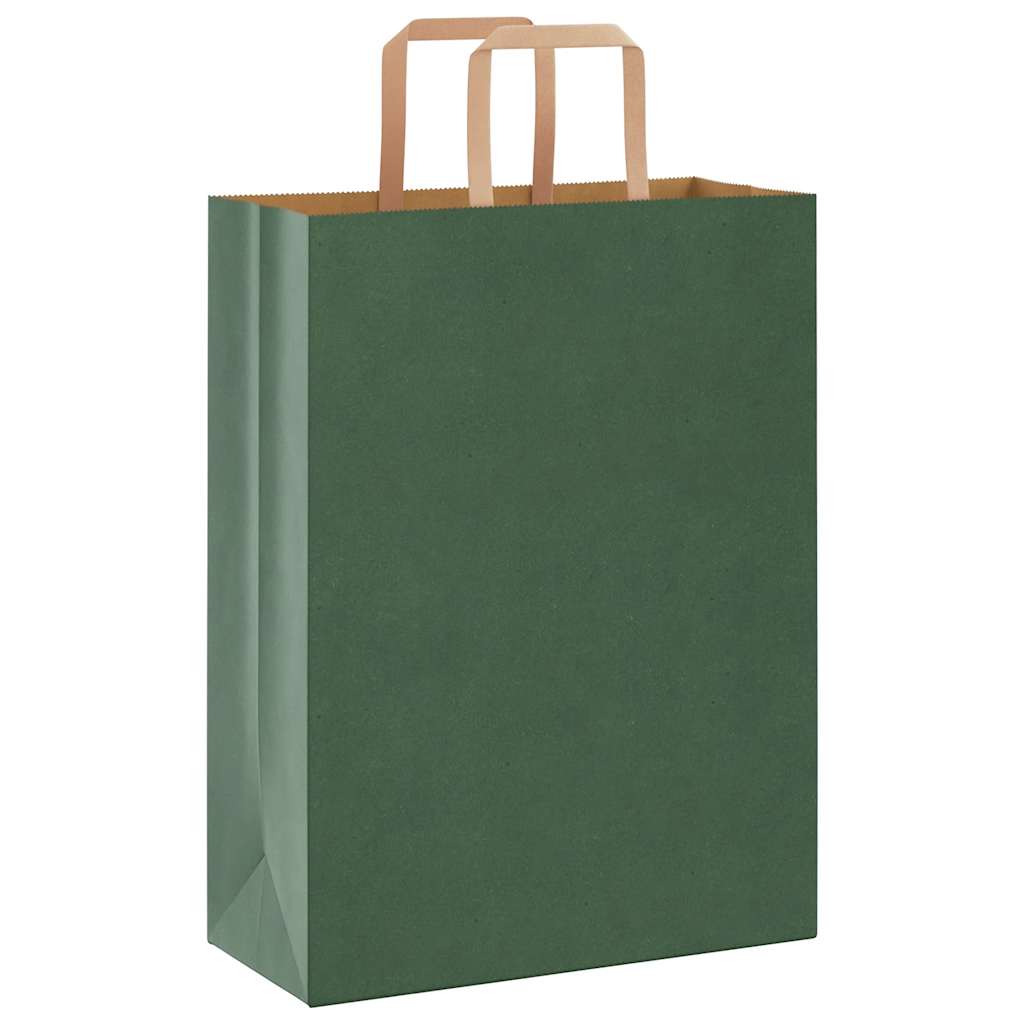 Sacchetti di Carta Kraft 50 pz con Manici Verdi 26x12x35 cm