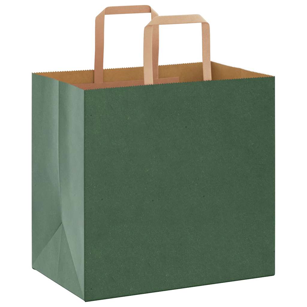 Sacchetti di Carta Kraft 50 pz con Manici Verdi 26x17x25 cm