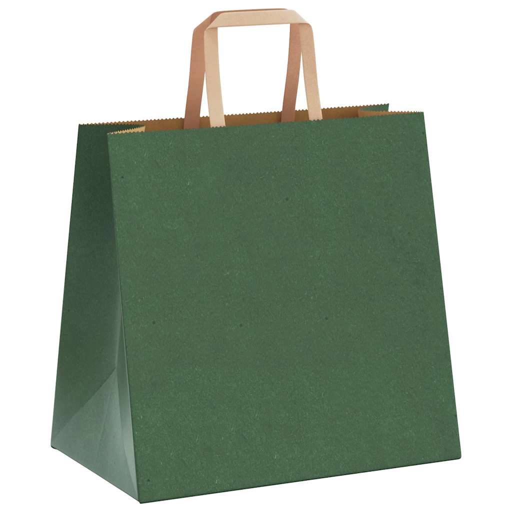 Sacchetti di Carta Kraft 50 pz con Manici Verdi 26x17x25 cm