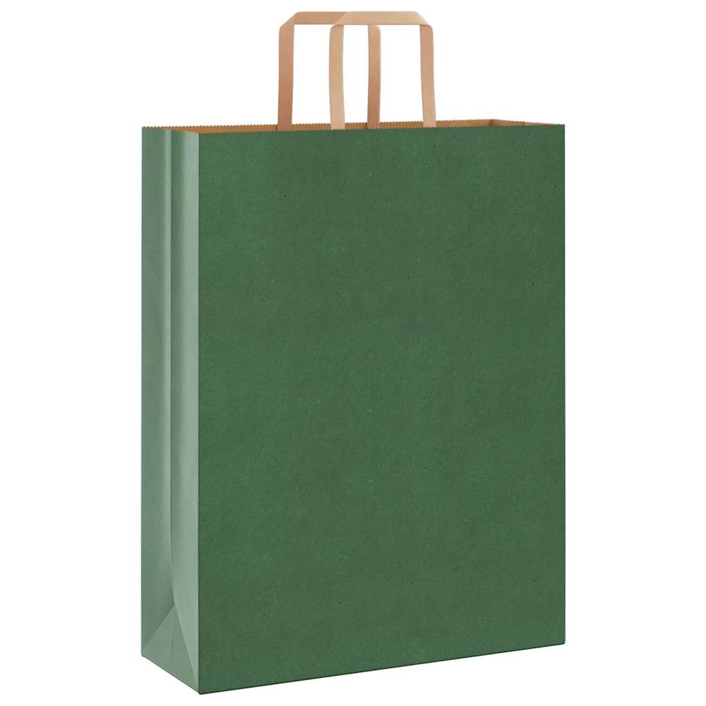 Sacchetti di Carta Kraft 50 pz con Manici Verdi 32x12x42 cm