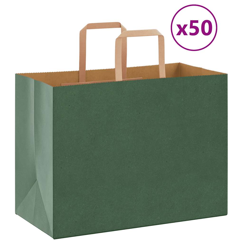 Sacchetti di Carta Kraft 50 pz con Manici Verdi 32x17x25 cm