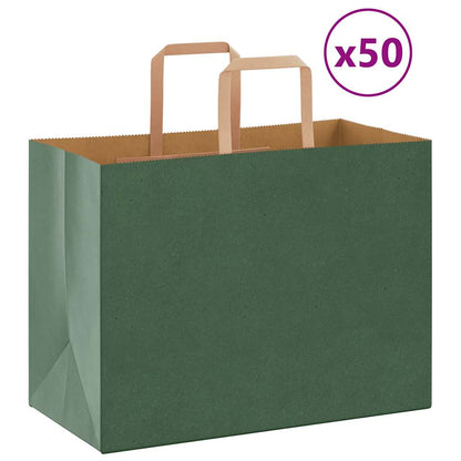 Sacchetti di Carta Kraft 50 pz con Manici Verdi 32x17x25 cm