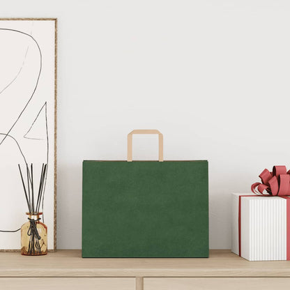 Sacchetti di Carta Kraft 50 pz con Manici Verdi 32x17x25 cm