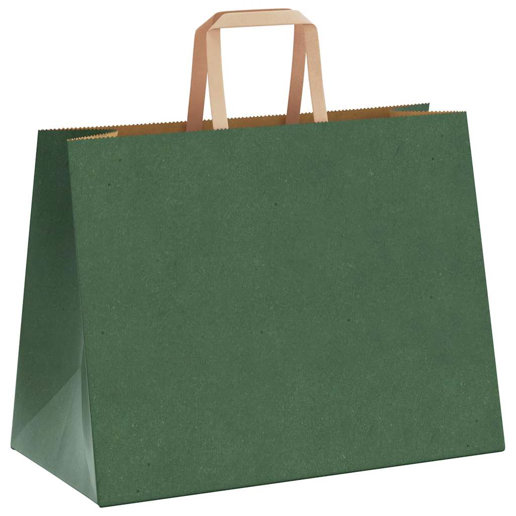 Sacchetti di Carta Kraft 50 pz con Manici Verdi 32x17x25 cm