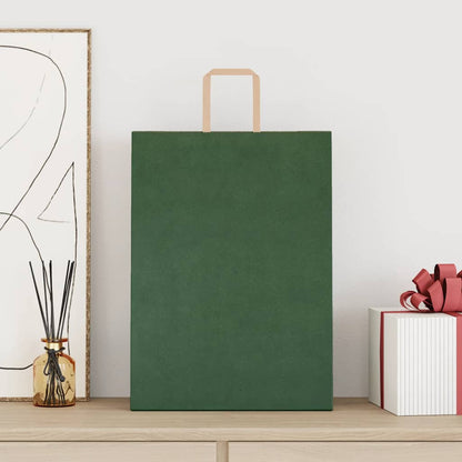 Sacchetti di Carta Kraft 50 pz con Manici Verdi 32x17x44 cm