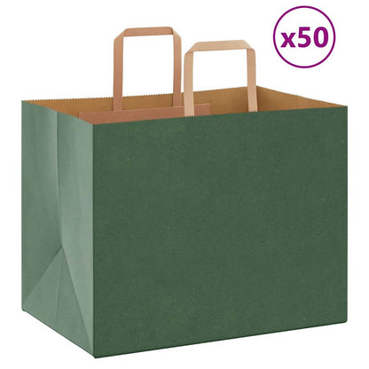 Sacchetti di Carta Kraft 50 pz con Manici Verdi 32x22x24 cm