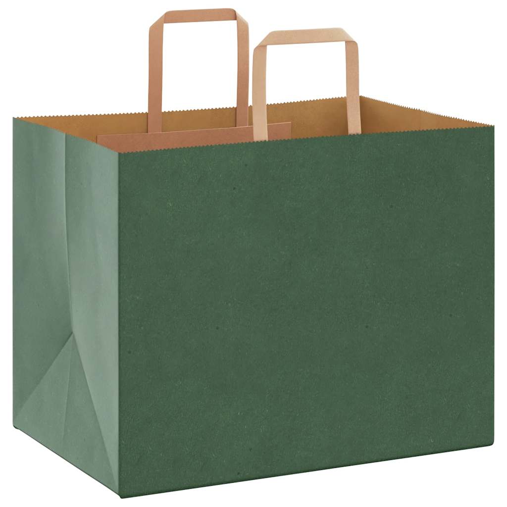 Sacchetti di Carta Kraft 50 pz con Manici Verdi 32x22x24 cm
