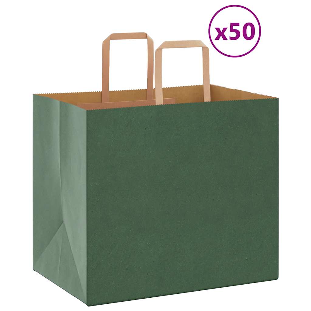Sacchetti di Carta Kraft 50 pz con Manici Verdi 32x22x28 cm