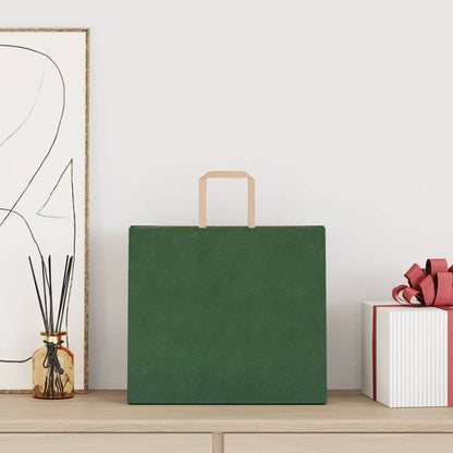 Sacchetti di Carta Kraft 50 pz con Manici Verdi 32x22x28 cm
