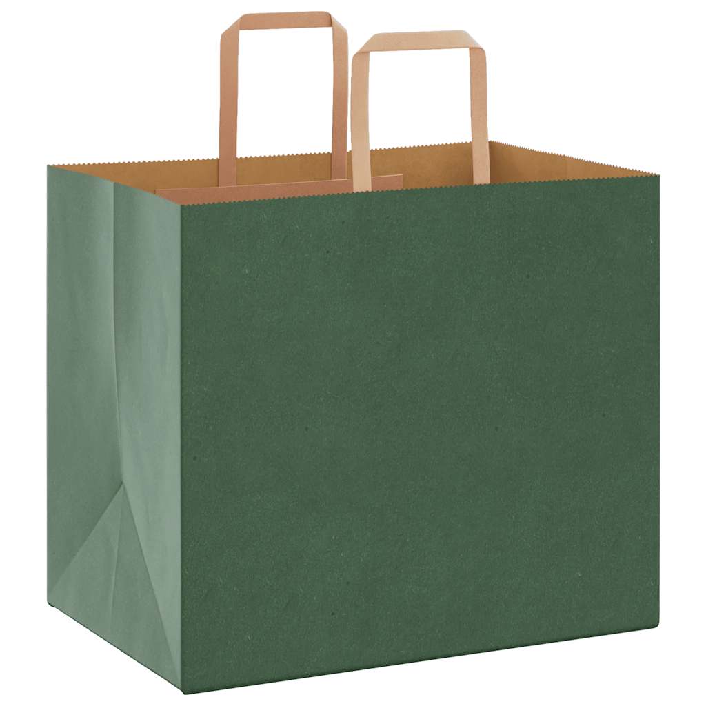 Sacchetti di Carta Kraft 50 pz con Manici Verdi 32x22x28 cm