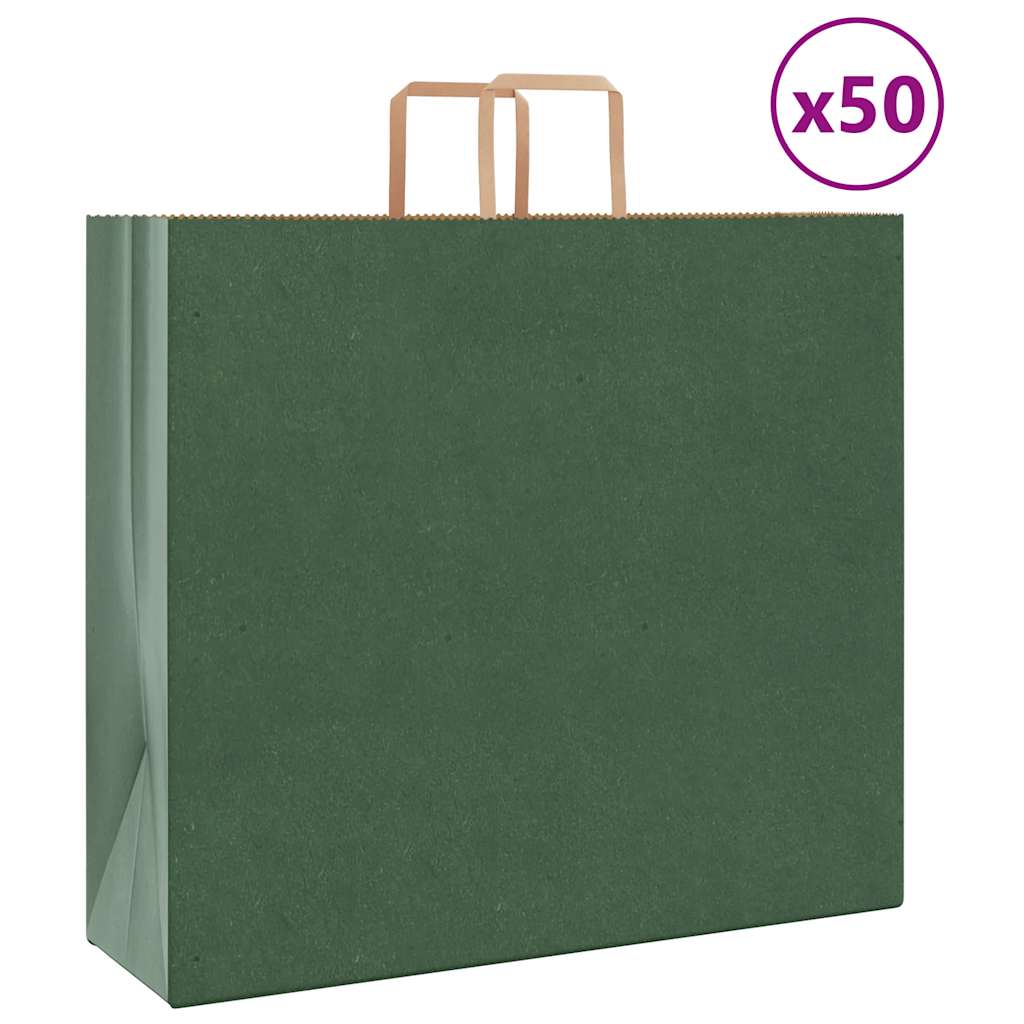 Sacchetti di Carta Kraft 50 pz con Manici Verdi 54x15x49 cm